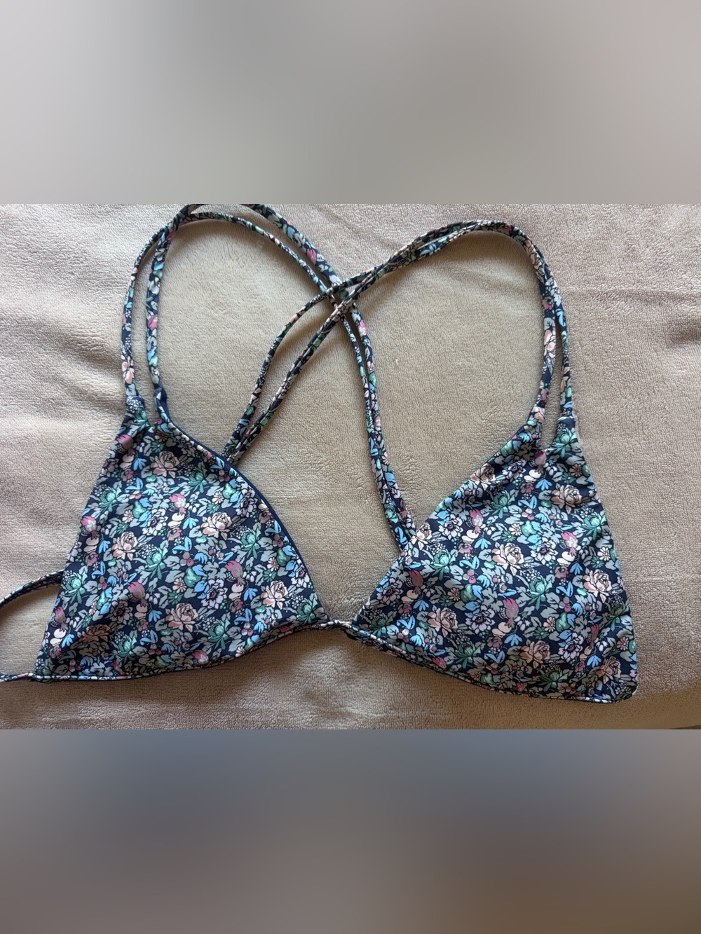 l*space Navy Floral Triangle Bikini Top with Pastel Florals